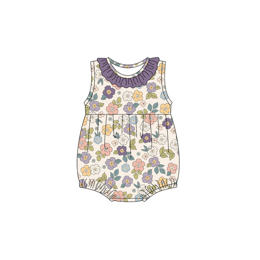 presale SR2894 Baby Infant Girls Sleeveless Purple Floral Round Collar Rompers D 3.4