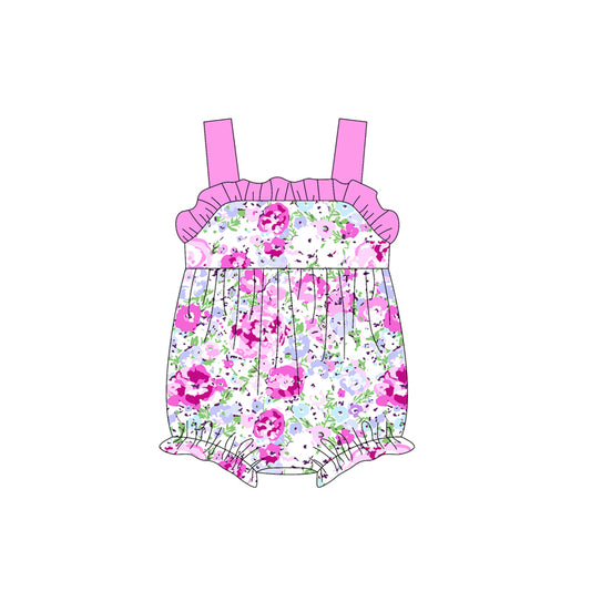 presale SR2895 Baby Infant Girls Pink Strap Floral Ruffle Rompers  D 3.4