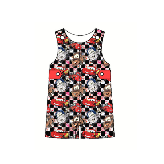 presale SR2899 Baby Infant Boys Sleeveless Button Black Plaid Cartoon Cars Rompers D 3.4