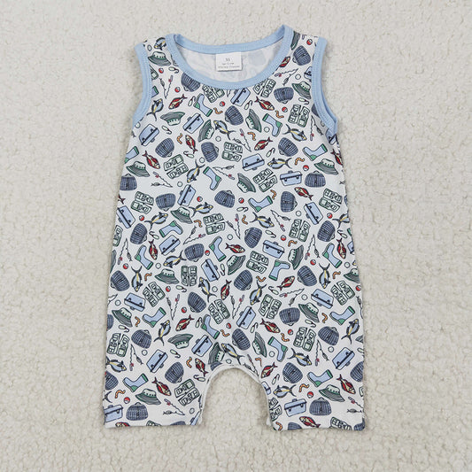 SR2900 Baby Infant Boys Sleeveless Fishes Rain Shoes Fishing Rompers  D 4.14