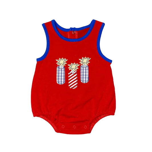 presale SR2901 Baby Infant Boys Red Sleeveless Fireworks 4th Of July Rompers D 3.4
