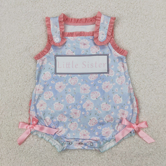 SR2911 Baby Infant Girls Pink Ruffle Sleeveless Little Sister Floral Rompers D 4.4