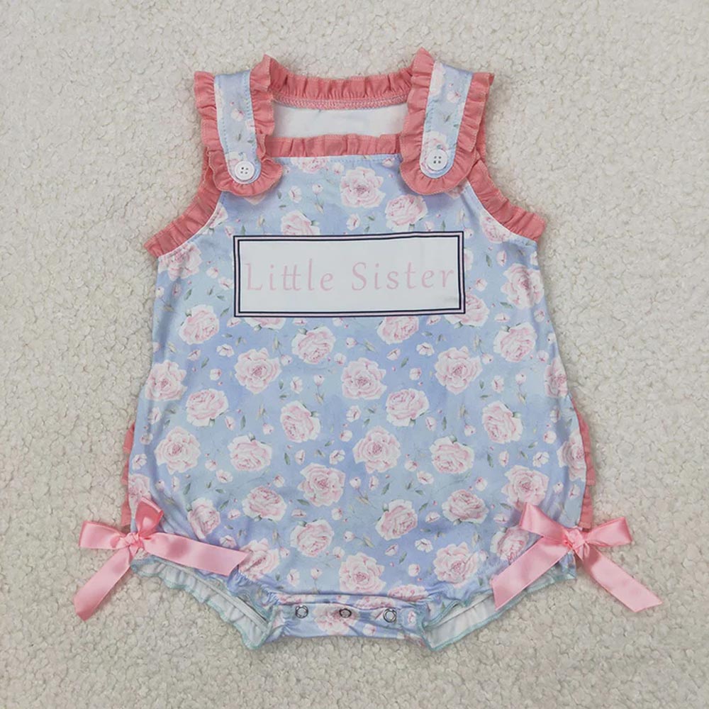Sibling Baby Girls Floral Big Little Sister Rompers Outfits Sets  D 7.7