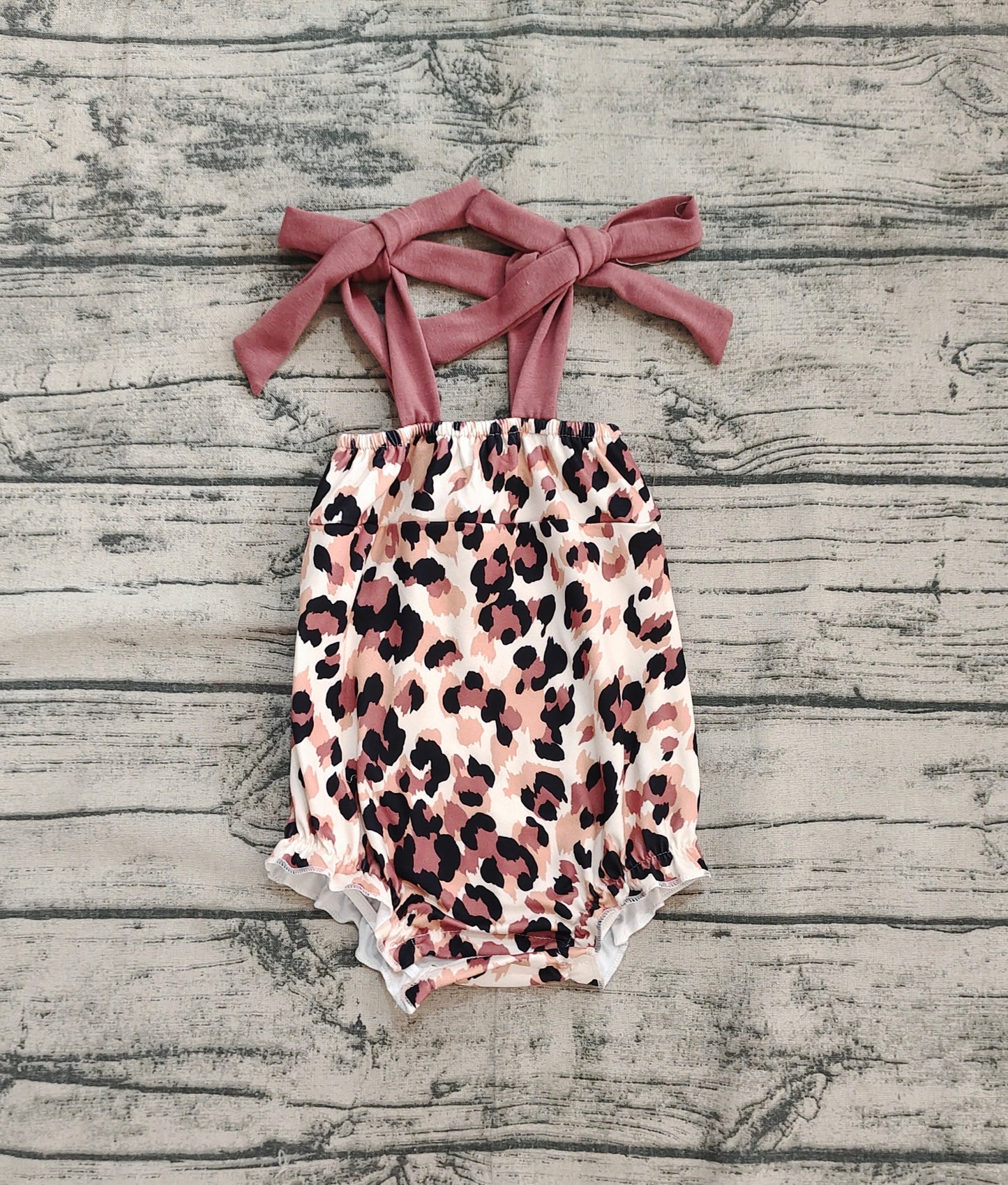 SR2913 Baby Infant Girls Dark Brown Bows Strap Leopard Rompers   D 3.31