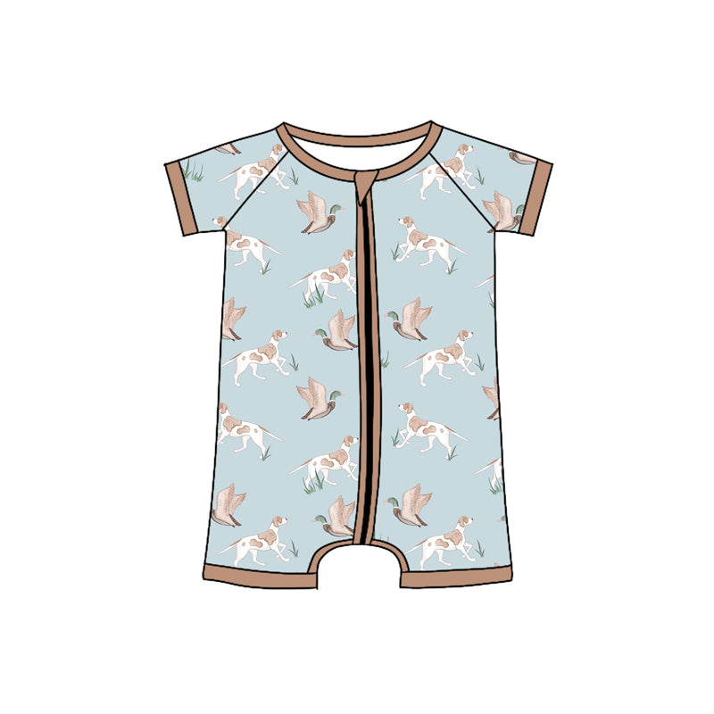 presale SR2936 Baby Infant Boys Blue Short Sleeves Dogs Ducks Zipper Rompers  D 3.13