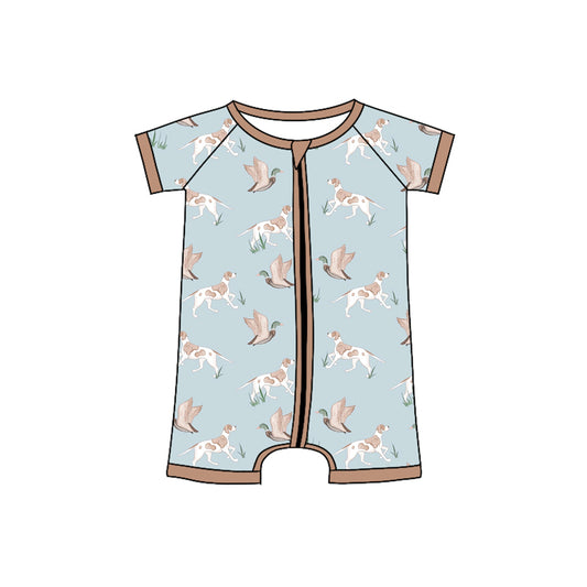 presale SR2936 Baby Infant Boys Blue Short Sleeves Dogs Ducks Zipper Rompers D 3.13