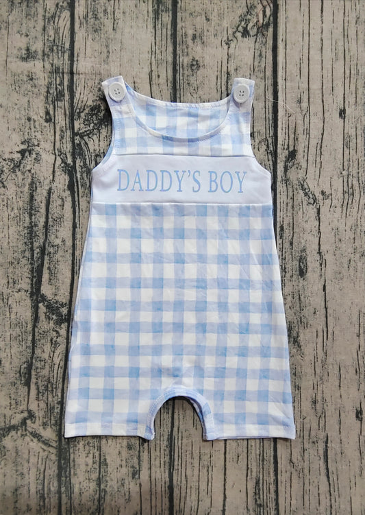 presale SR2945 Baby Infant Boys Sleeveless Blue Plaid DADDY'S BOY Rompers D 8.4