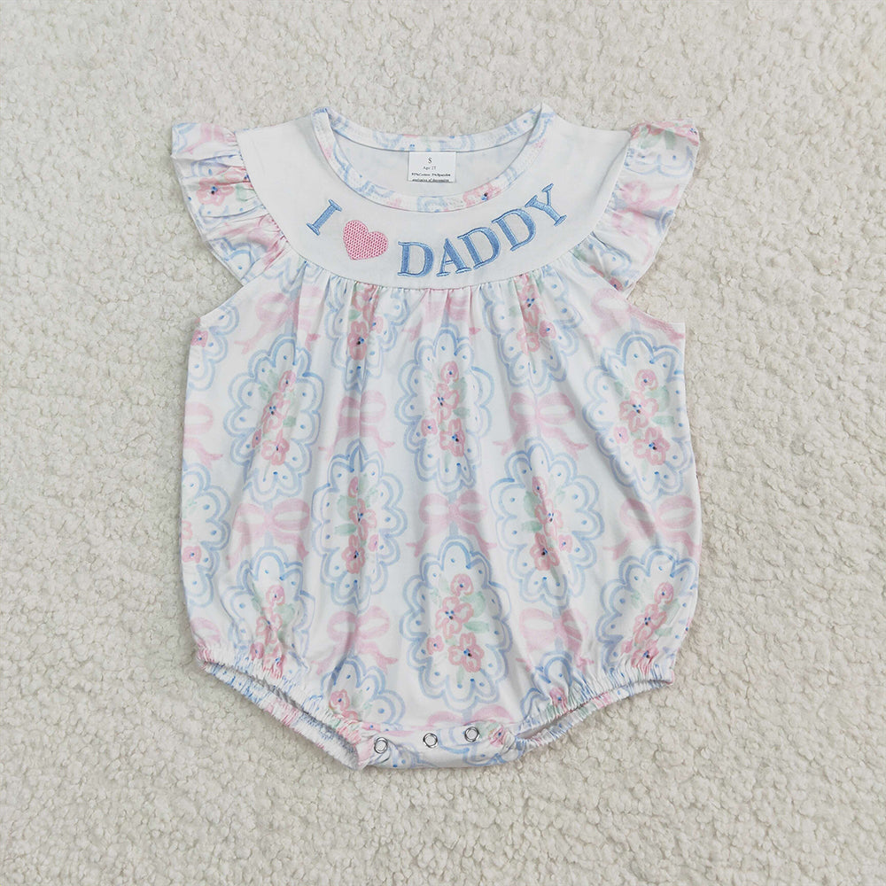 SR2946 Baby Infant Girls Flutter Sleeves Bows Floral I LOVE DADDY Ruffle Rompers  D 4.1