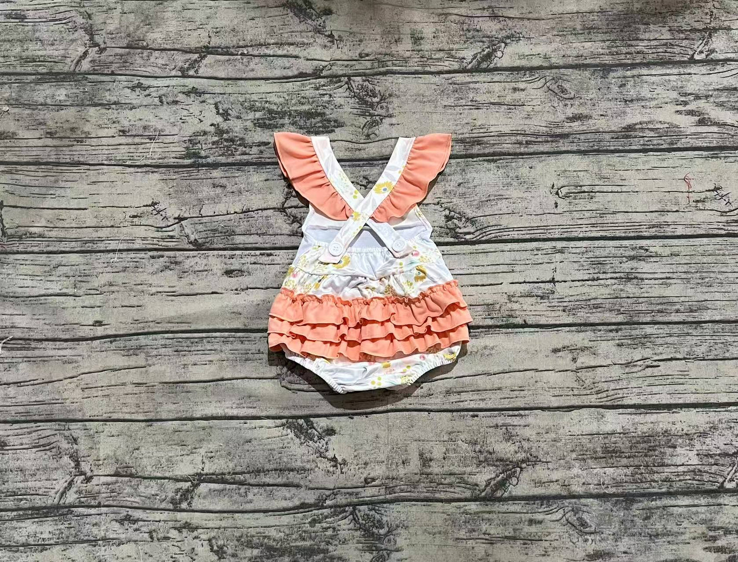 SR2948 Baby Infant Girls Orange Flutter Sleeves I LOVE MOM Floral Ruffle Rompers  D 3.31