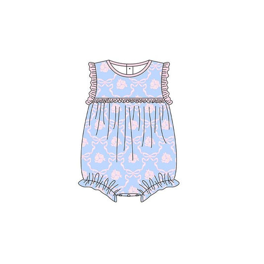 presale SR2950  Baby Infant Girls Lavender Sleeveless Bows Floral Ruffle Rompers D 3.11