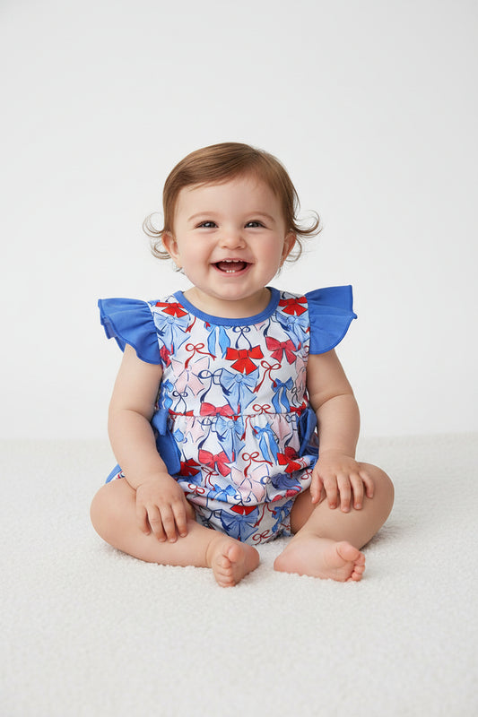 SR2954  red white blue coquette bow bubble girl romper