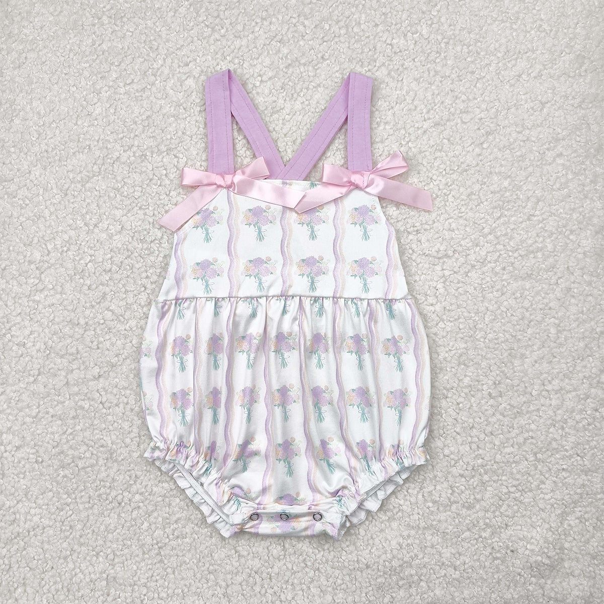 SR2961  Baby Infant Girls Hot Pink Bows Strap Floral Stripe Ruffle Rompers  D 4.10