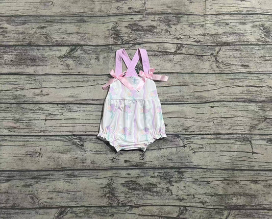 SR2961 Baby Infant Girls Hot Pink Bows Strap Floral Stripe Ruffle Rompers D 4.10