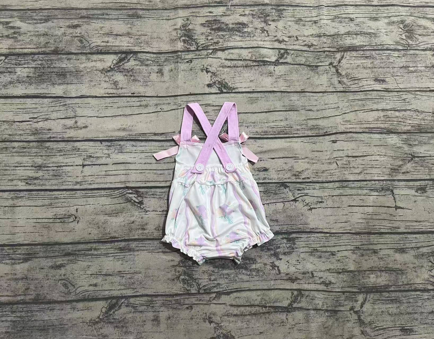 SR2961  Baby Infant Girls Hot Pink Bows Strap Floral Stripe Ruffle Rompers  D 4.10