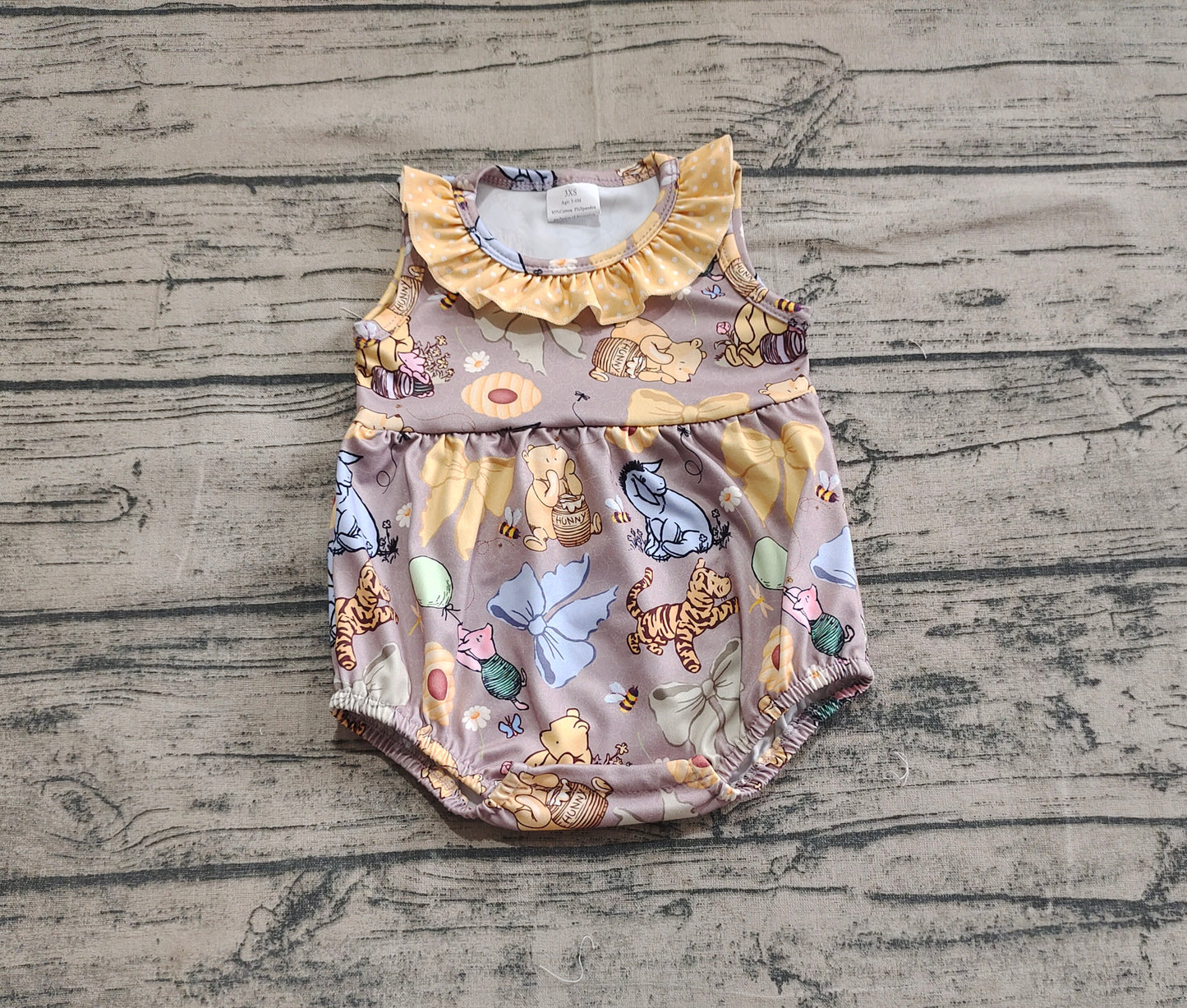 SR2963 Baby Infant Girls Gray Sleeveless Cartoon Pigs Tigers Ruffle Rompers  D 4.14