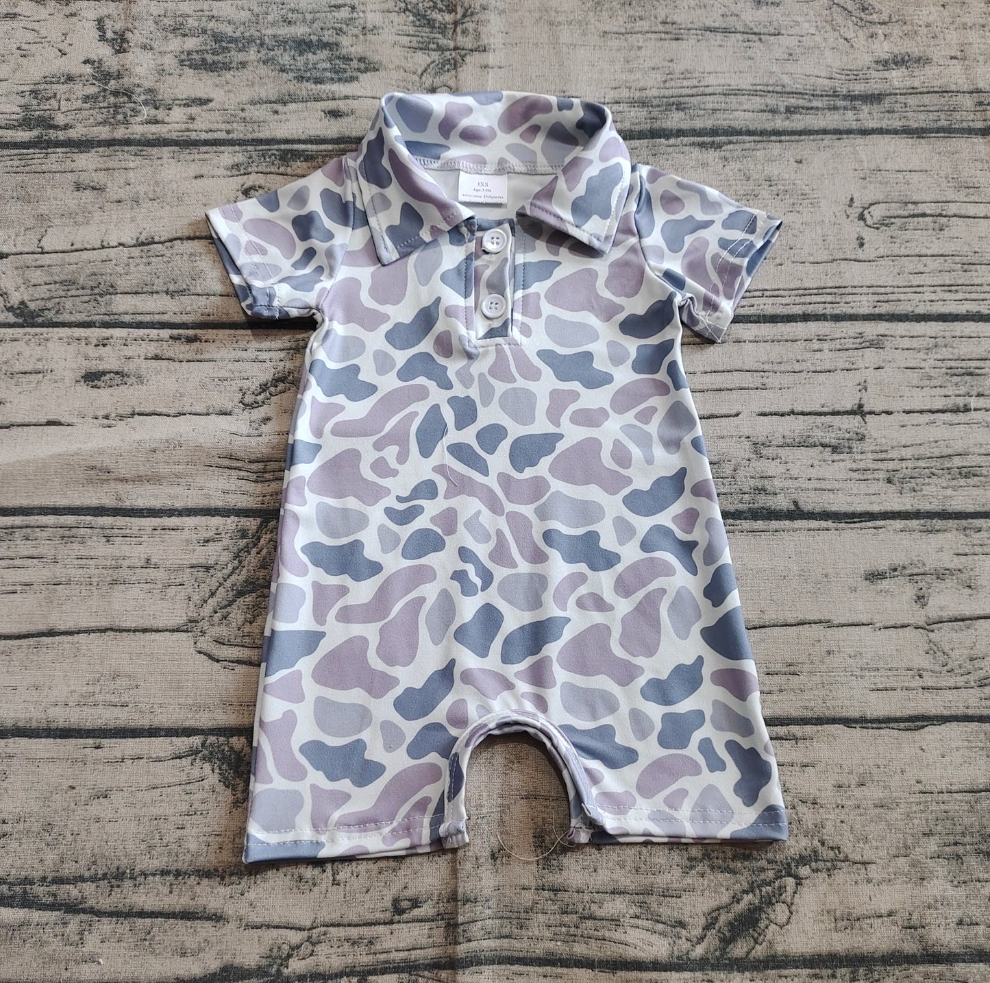 SR2973  Baby Infant Boys Short Sleeves Gray Camo Button Rompers D 3.31