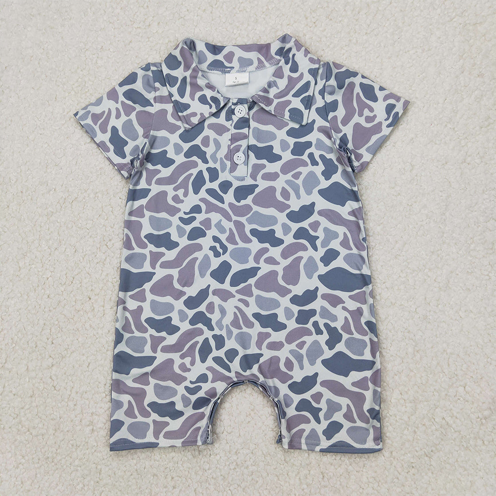 SR2973  Baby Infant Boys Short Sleeves Gray Camo Button Rompers D 3.31