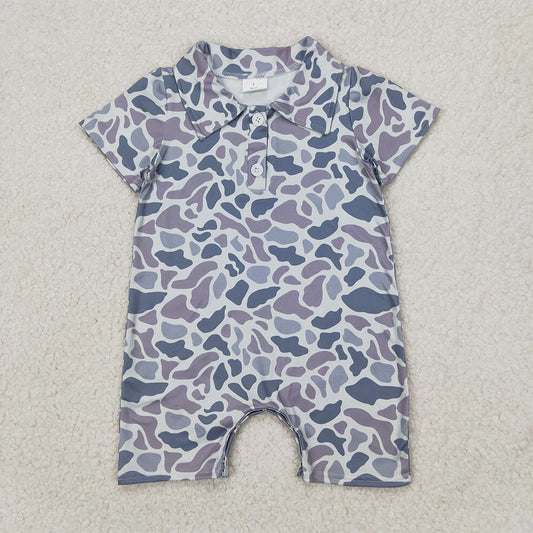 SR2973 Baby Infant Boys Short Sleeves Gray Camo Button Rompers D 3.31