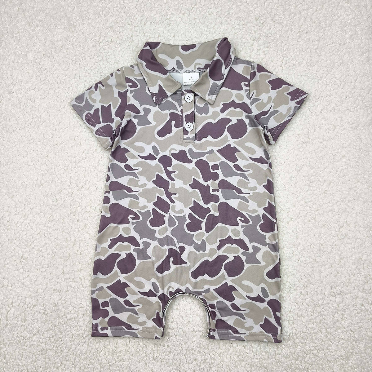 SR2977 Baby Infant Boys Short Sleeves Dark Gray Camo Button Rompers  D 4.12