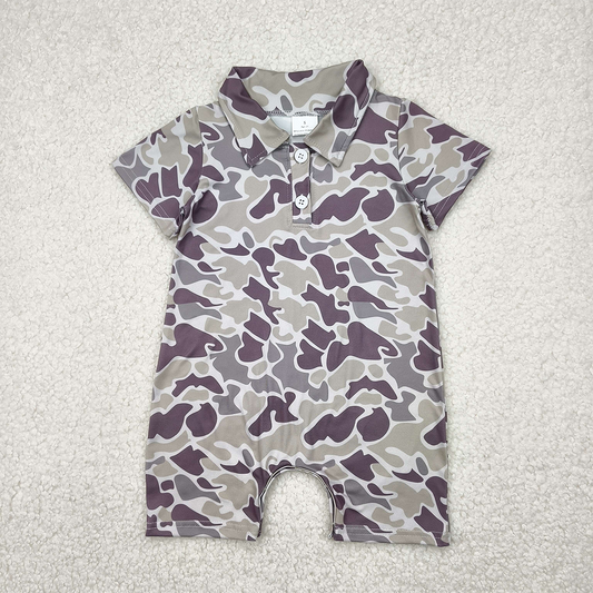 SR2977 Baby Infant Boys Short Sleeves Dark Gray Camo Button Rompers  D 4.12
