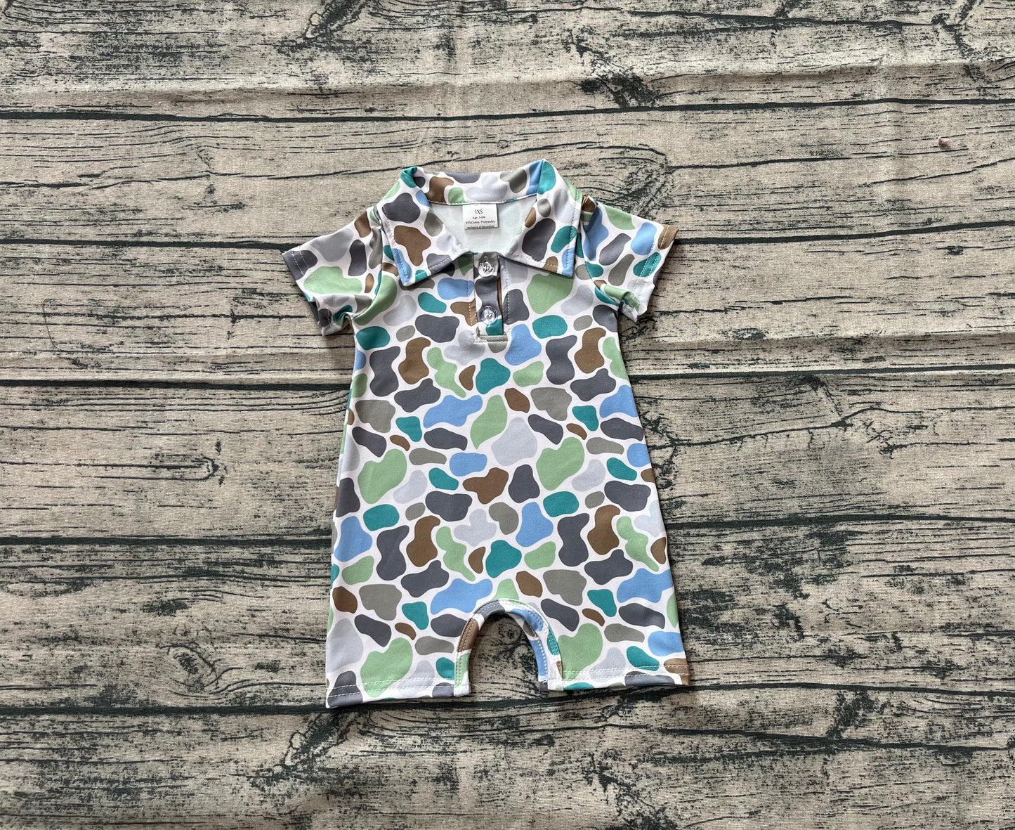 SR2980 Baby Infant Boys Short Sleeves Blue Camo Button Romper D 5.30