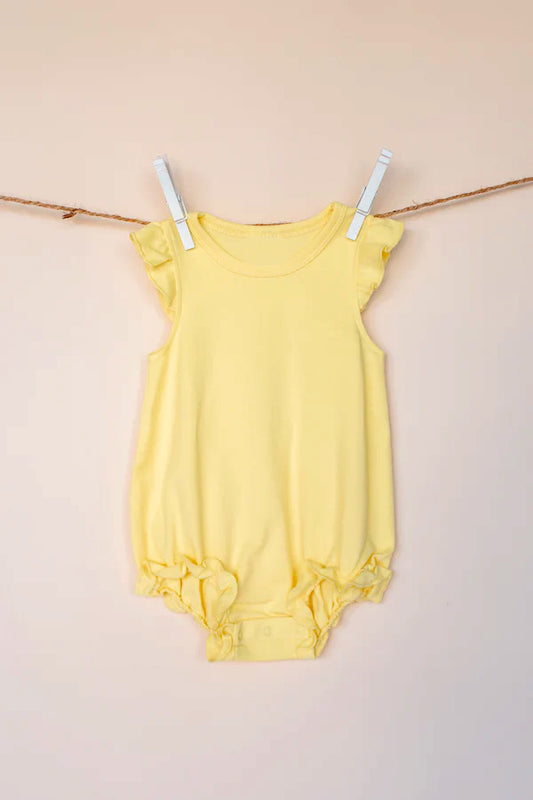 presale SR2997 Baby Infant Girls Yellow Flutter Sleeves Ruffle Rompers D 3.20