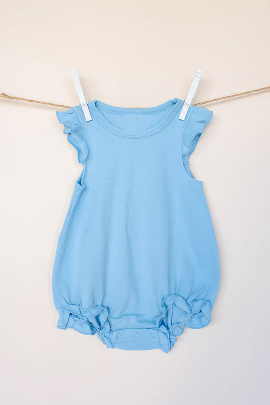 presale SR2998 Baby Infant Girls Blue Flutter Sleeves Ruffle Rompers  D 3.20