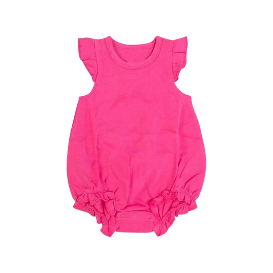 presale SR2999 Baby Infant Girls Hot Pink Flutter Sleeves Ruffle Rompers D 3.20