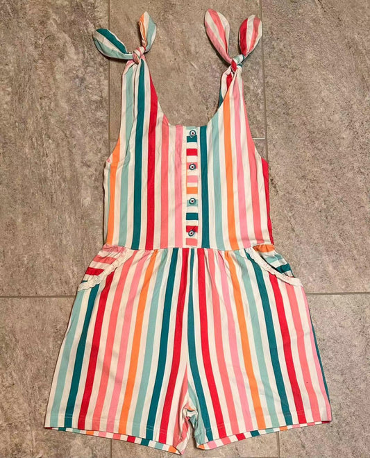 presale SR3000 Baby Girls Sleeveless Colorful Stripe Button Pockets Jumpsuits D 3.20