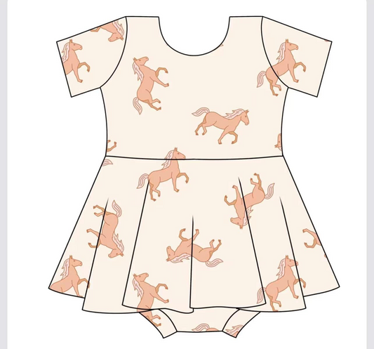presale SR3001   Baby Infant Girls Short Sleeves Horses Dress Rompers D 3.19