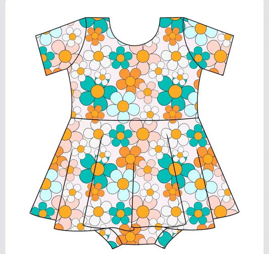 presale SR3005 Baby Infant Girls Short Sleeves Colorful Flowers Dress Skort Rompers  D 3.19