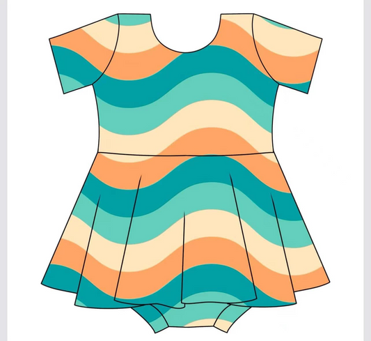 presale SR3007 Baby Infant Girls Short Sleeves Colorful Stripes Dress Skort Rompers D 3.19