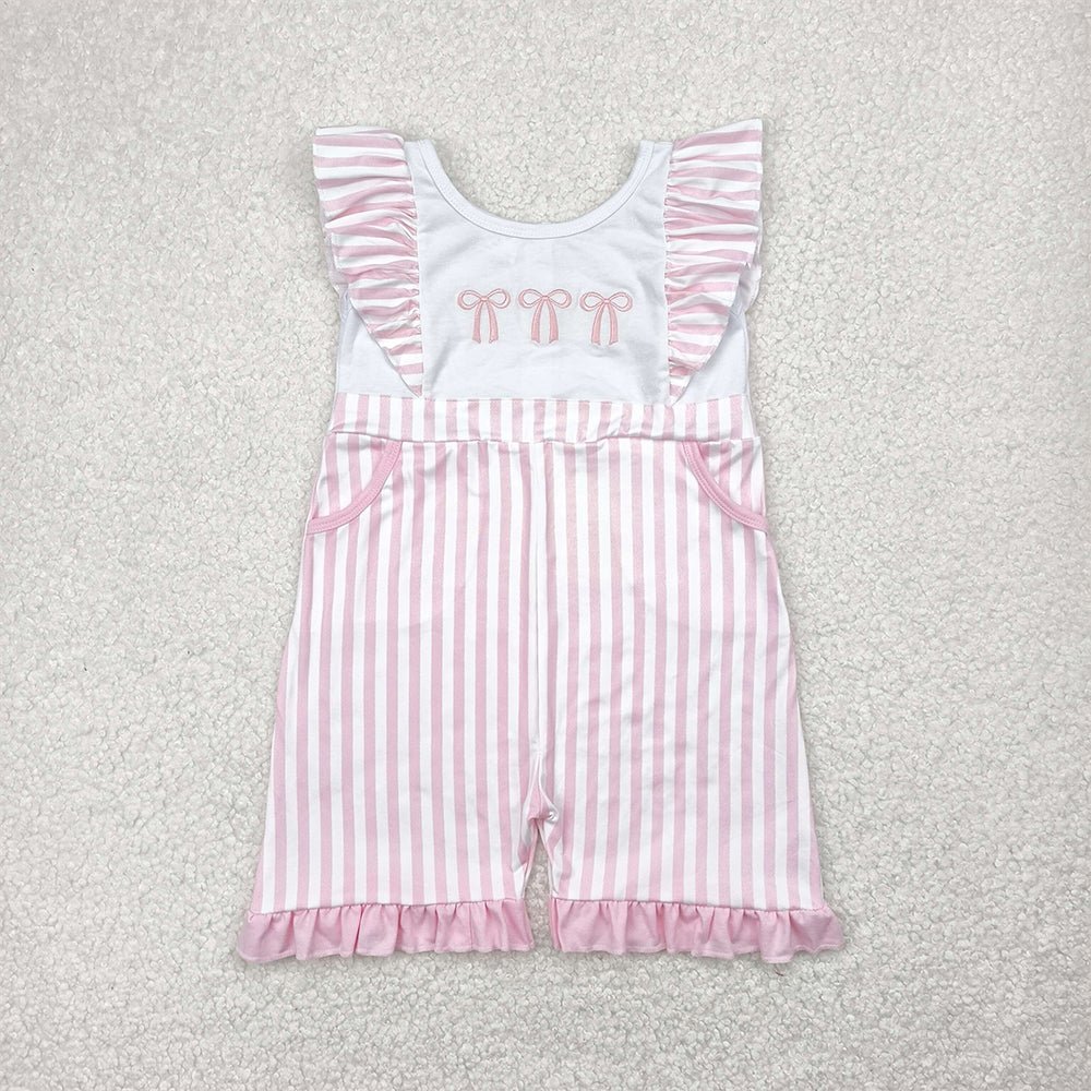 SR3025 Baby Girls Flutter Sleeves Pink Bows Pockets Jumpsuits  D 4.28