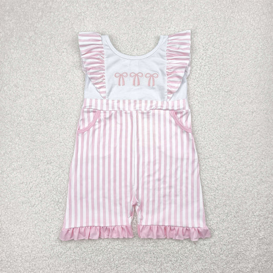 SR3025 Baby Girls Flutter Sleeves Pink Bows Pockets Jumpsuits  D 4.28