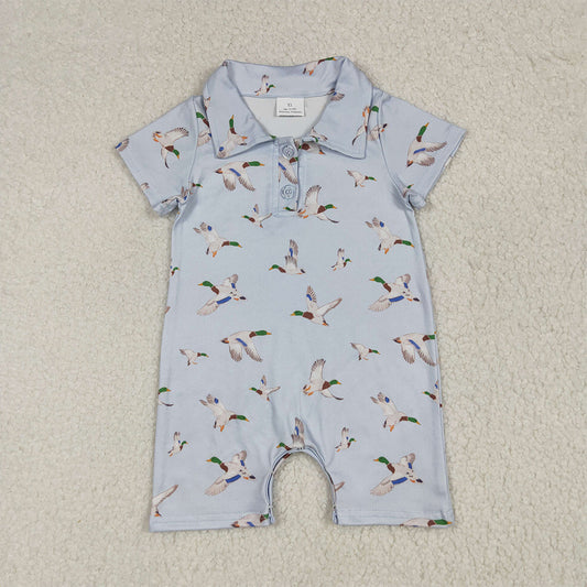SR3032  Baby Boys Blue Short Sleeves Button Ducks Rompers  D 5.23