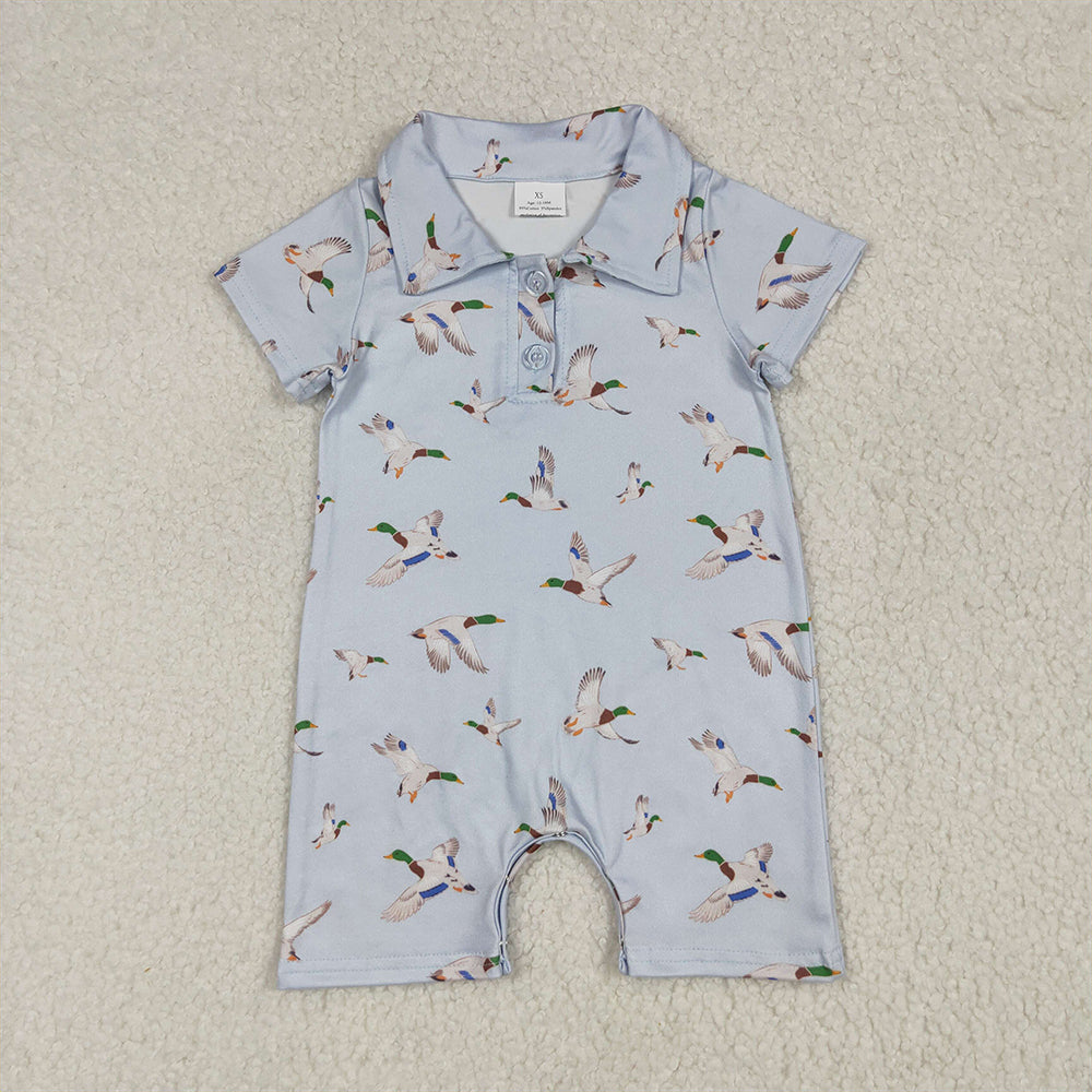 SR3032  Baby Boys Blue Short Sleeves Button Ducks Rompers  D 5.23