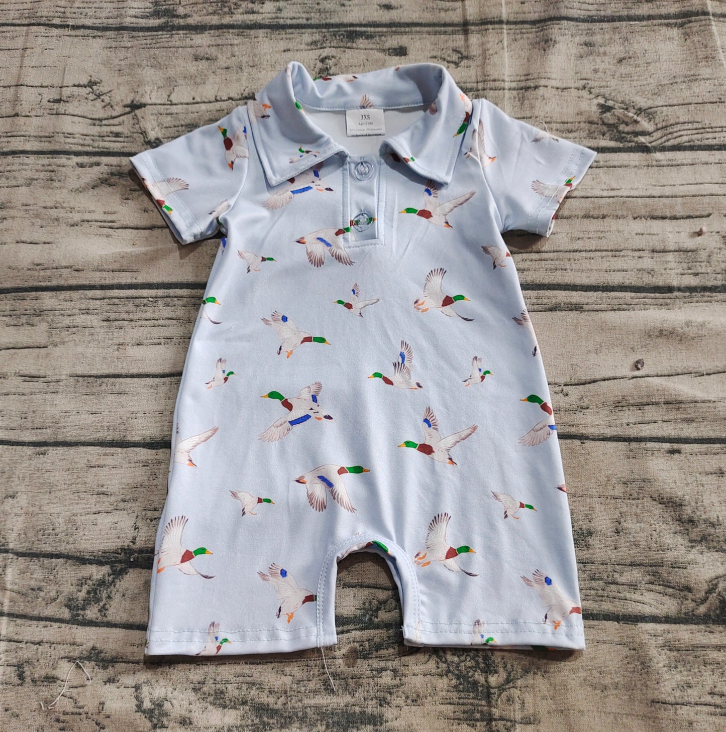 SR3032  Baby Boys Blue Short Sleeves Button Ducks Rompers  D 5.23