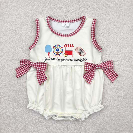 SR3037 Baby Girls Sleeveless Ice Cream Store Red Plaid Bows Ruffle Rompers   D 4.9