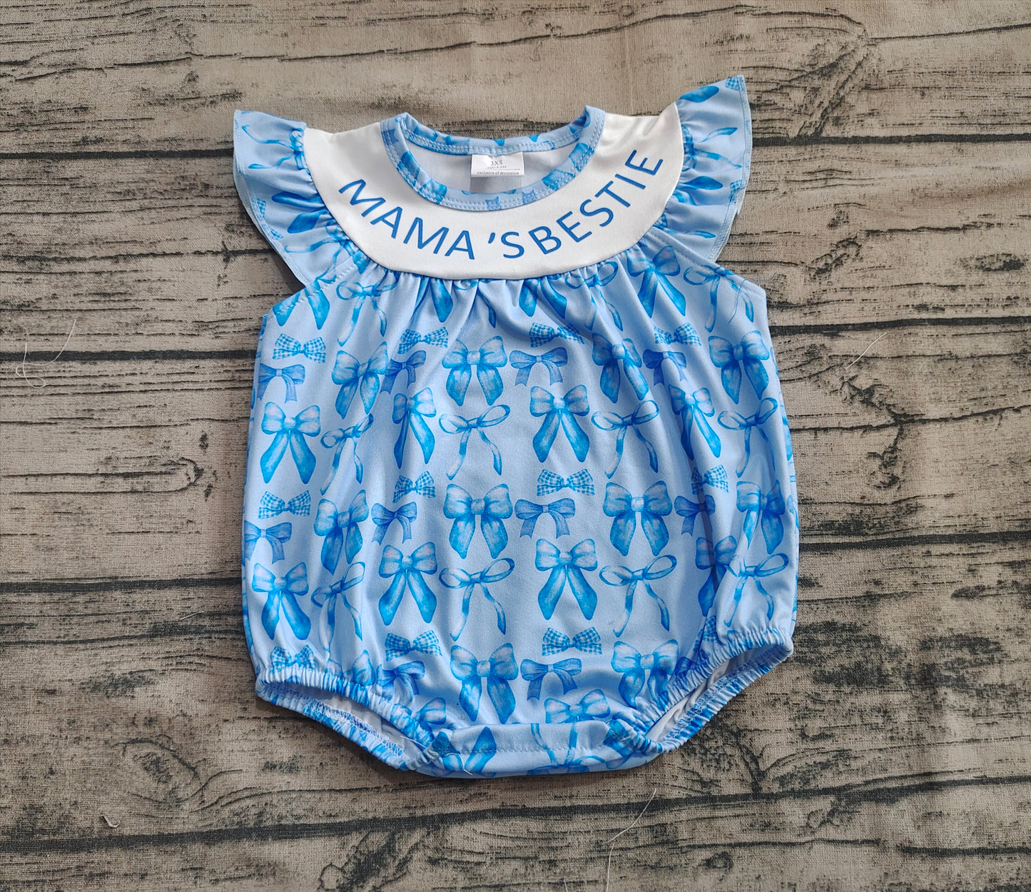 SR3039  Baby Boys Blue Flutter Sleeves Bows Ruffle Rompers D 4.9