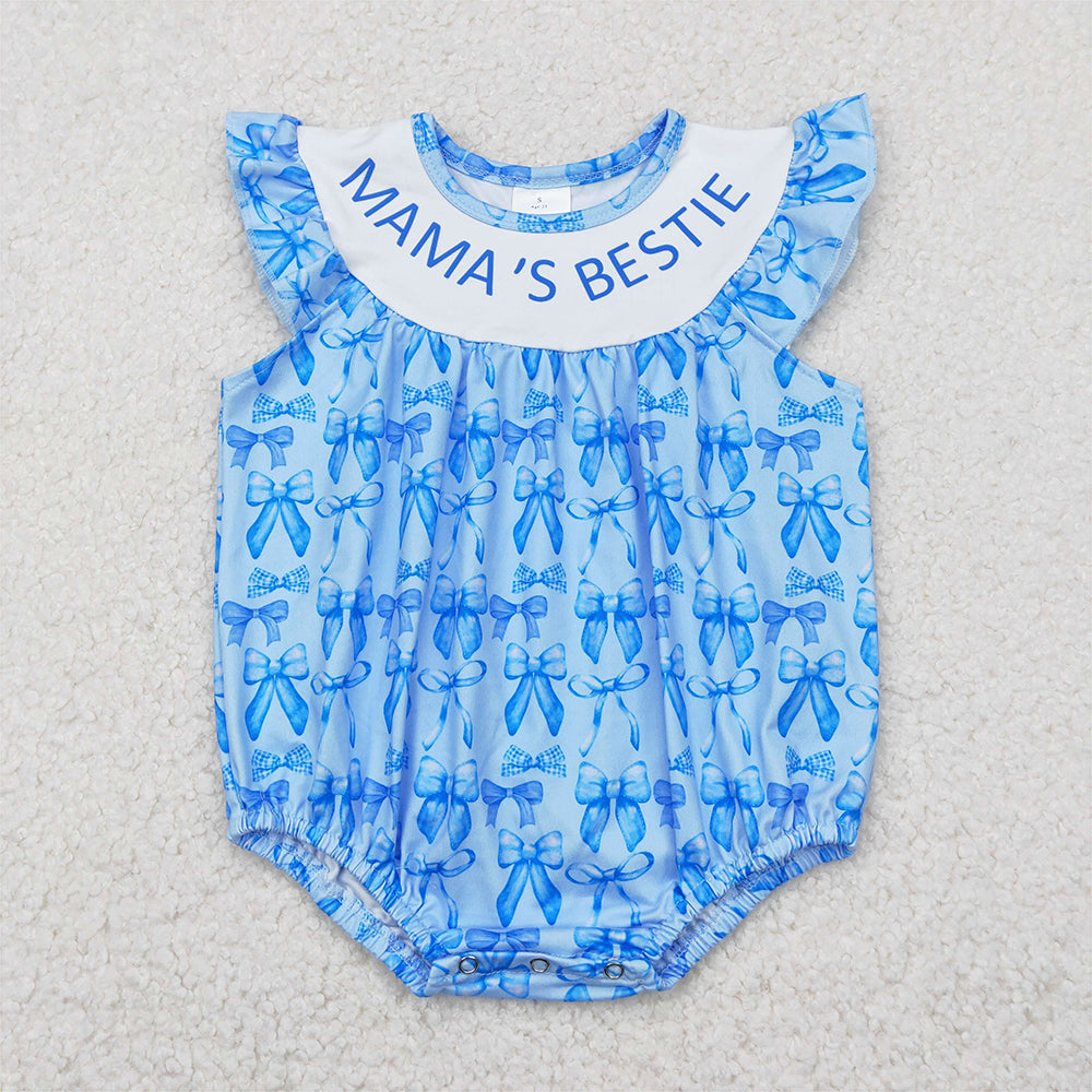 SR3039  Baby Boys Blue Flutter Sleeves Bows Ruffle Rompers D 4.9