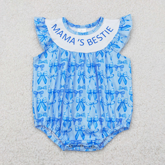 SR3039  Baby Boys Blue Flutter Sleeves Bows Ruffle Rompers D 4.9