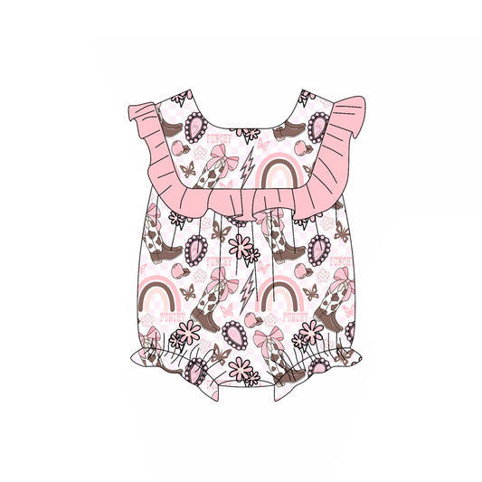 presale SR3040 Baby Girls Pink Sleeveless Boot Rainbows Ruffle Rompers  D 3.26