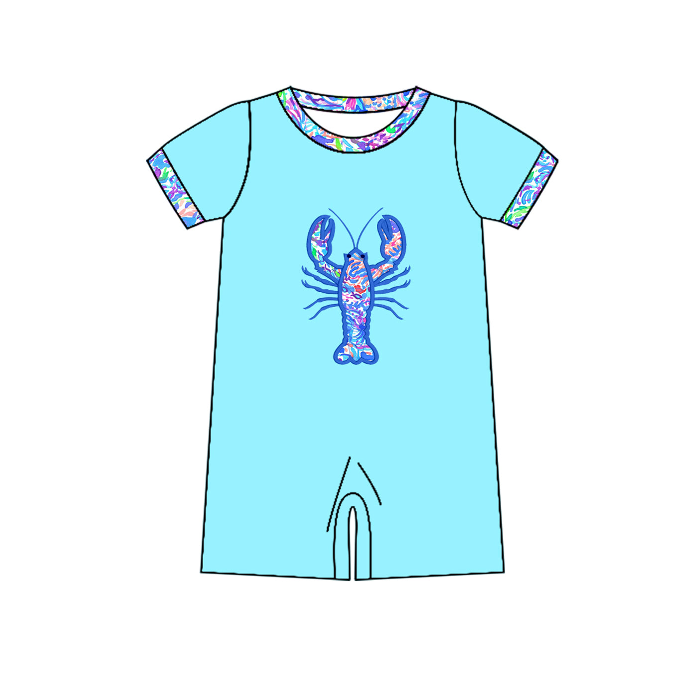 SR3044  Blue short-sleeved seagrass crayfish bodysuit D 7.4