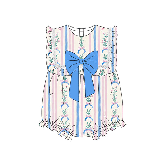 presale SR3045  Light blue bow pattern striped floral lace sleeve tank top bodysuit D 3.29