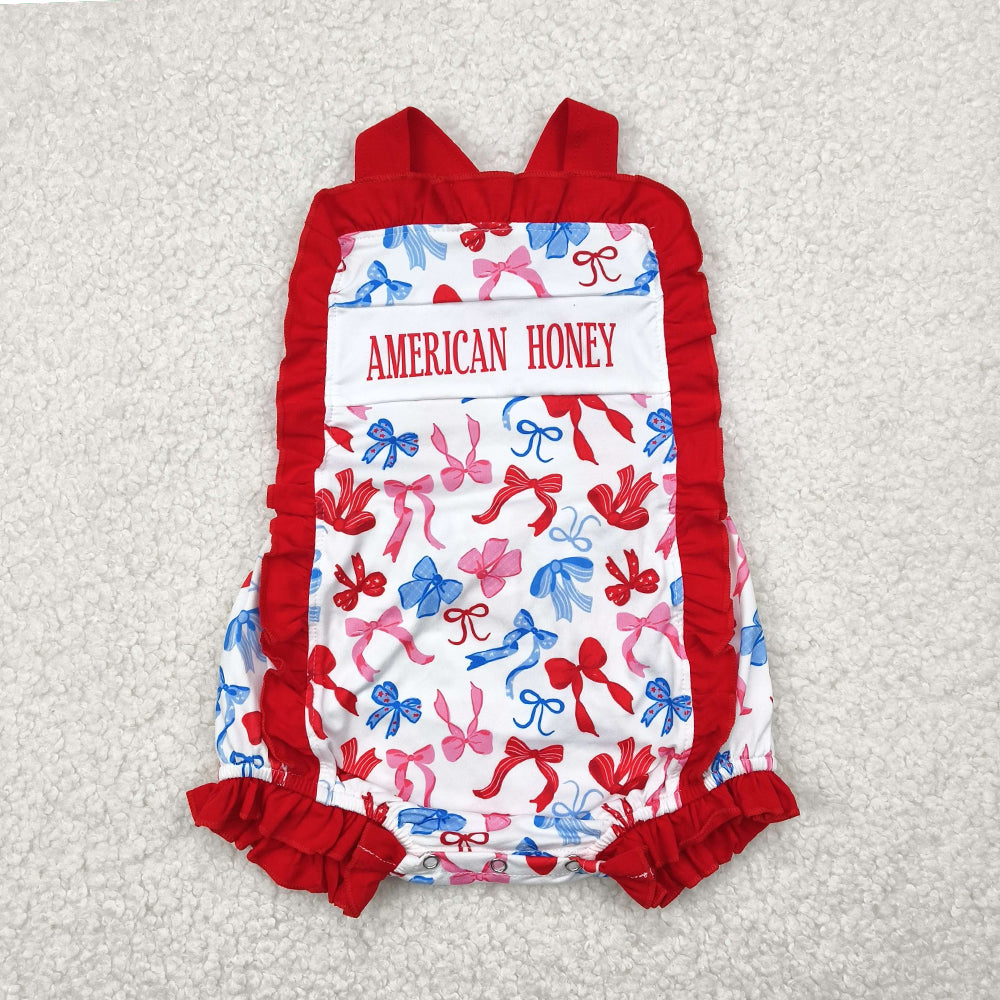 SR3048 Red Lace Tank Top Bodysuit with National Day Bowknot Pattern  D 4.30