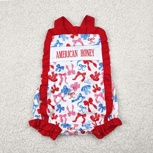 SR3048 Red Lace Tank Top Bodysuit with National Day Bowknot Pattern D 4.30