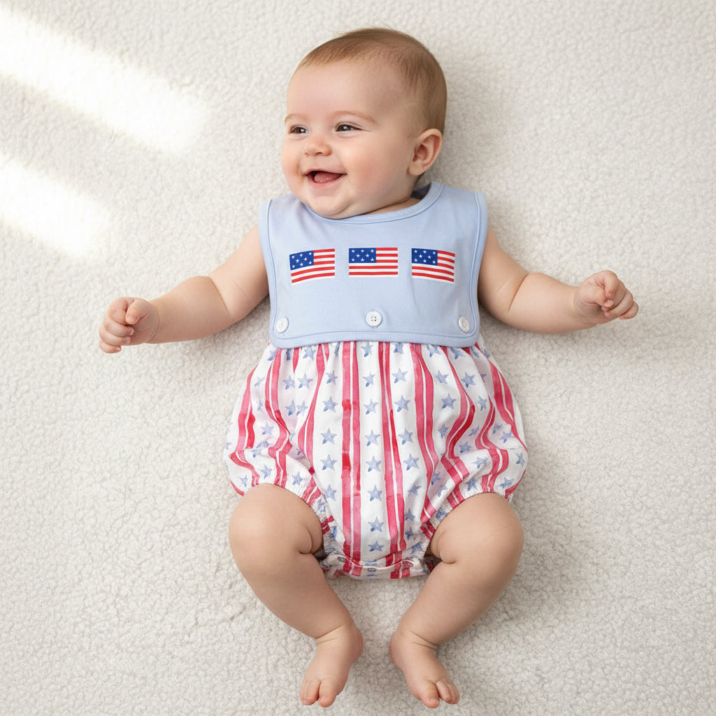 SR3049 National Day Flag Stars and Stripes Blue Vest Bodysuit