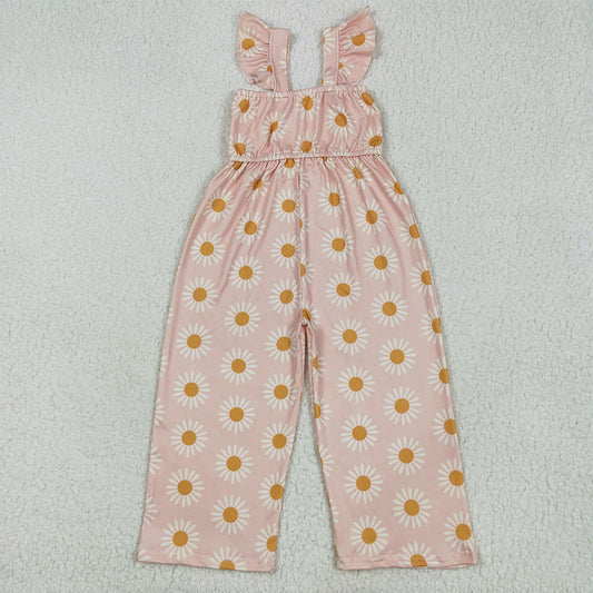 SR3052 Baby Girls Flutter Sleeves Peach Daisy Flowers Bell Jumpsuits D 4.25