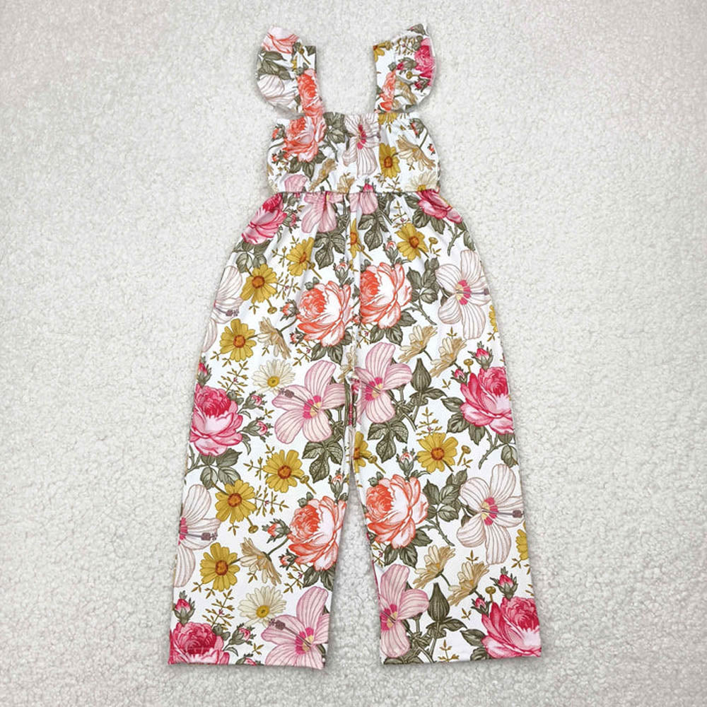 Sibling Baby Girls Flutter Sleeves Peach Daisy Flowers Leopard Bell Jumpsuits D 7.8
