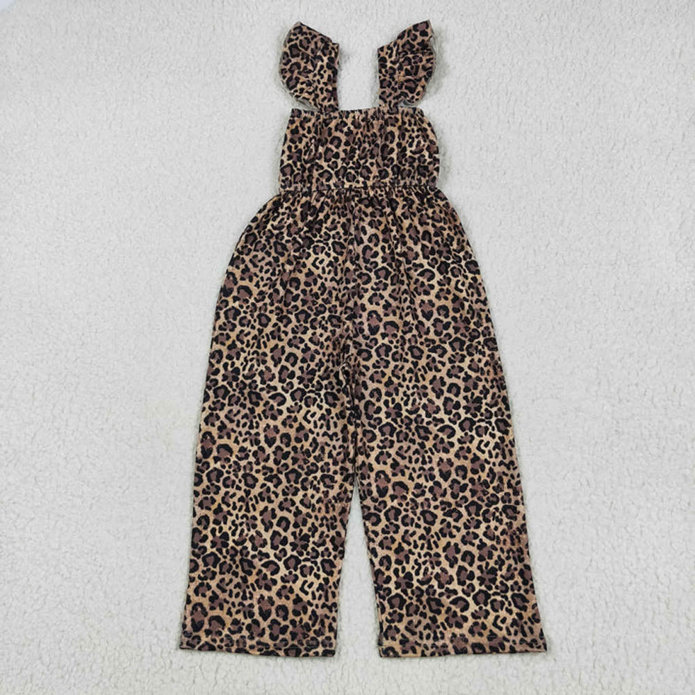 Sibling Baby Girls Flutter Sleeves Peach Daisy Flowers Leopard Bell Jumpsuits D 7.8